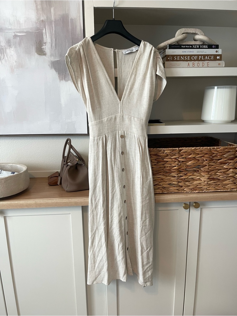 Petal & Pup Cream V-Neck Button-Front Midi Dress